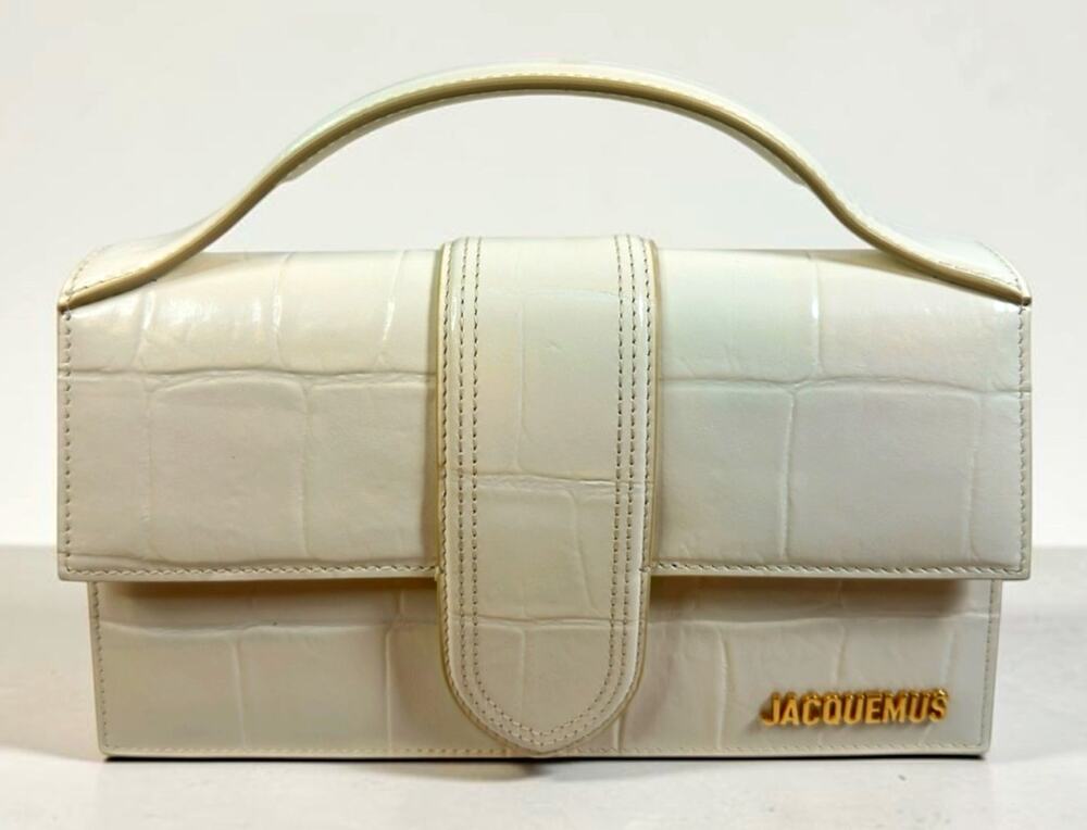 Jacquemus Le Grand Bambino Cream Croc Embossed Calfskin Satchel NWT Dust Bag COA